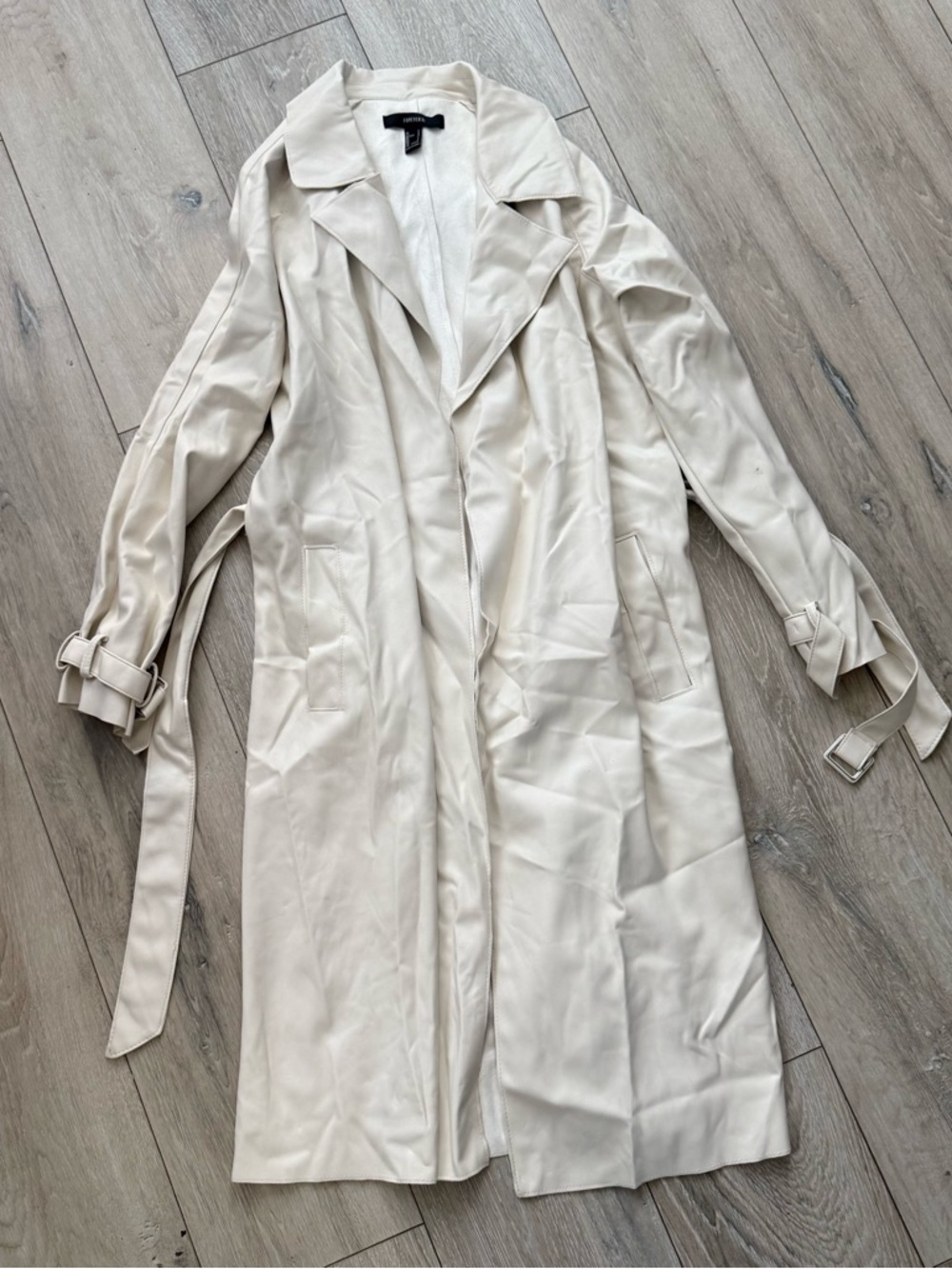 Forever 21 Faux Leather Cream Coat with Classic Label size L